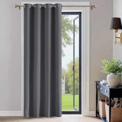 Abbildung von PONY DANCE Thermovorhang Kälteschutz Türvorhang Blickdicht 1 Stück H 210 x B 132 cm Verdunkelungsvorhang Grau Tür Gardinen mit Ösen Vorhänge Wohnzimmer Blackout Curtain