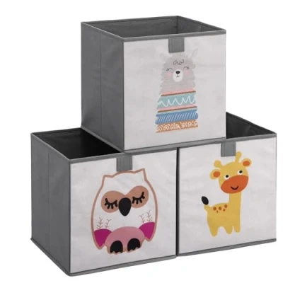 Abbildung von Navaris Kinder Aufbewahrungsbox 3er Set Regal Aufbewahrung 28 x cm Spielzeugkiste 3x Spielzeug Box faltbar für Kinderzimmer Tier Motiv Kisten mit Griff Toy