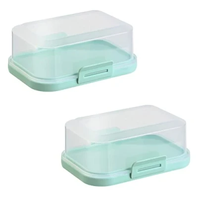 Abbildung von 2x Hochwertige Stapelbare Butterdose mit Verschluss, Plastikdose für Butter, Perfekte Ordnung im Kühlschrank BPA Frei Mehrzweck mint