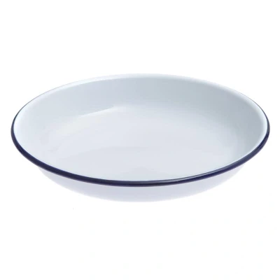 Abbildung von HENDI Emaille Teller tief Ø 22 cm stapelbar Gastro weiß blauer Rand