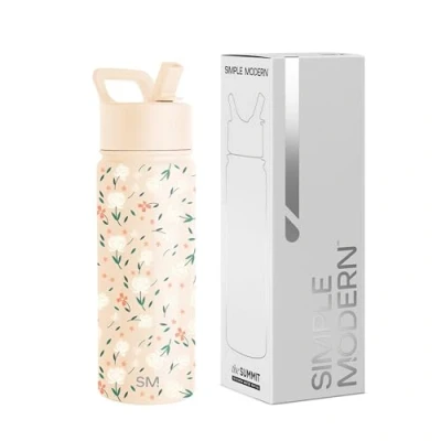 Abbildung von Simple Modern Trinkflasche Kinder mit Strohhalm Sport Isolierte Edelstahl Kindertrinkflasche für Kleinkinder Jungen und Mädchen Summit 530ml Chloe Floral
