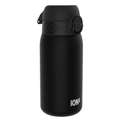 Abbildung von Ion8 Kinder Trinkflasche, 350ml, Auslaufsicher, Einhandöffnung, Sichere Verriegelung, Spülmaschinenfest, BPA frei, Tragegriff, Klappdeckel, Leicht zu Reinigen, Klimaneutral, Schwarz