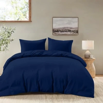 Abbildung von Dreamzie Bettwäsche Set 240x220 cm mit 2 Kissenbezügen 65x65 Dunkelblau Bettbezug Erwachsene aus 100% Mikrofaser Zertifiziert ohne Chemikalien (Oeko TEX)