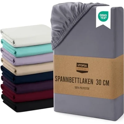 Abbildung von Utopia Bedding Spannbettlaken 90x200cm Bis 30 cm Grau Gebürstete Mikrofaser Spannbetttuch Oeko Tex Standard 100