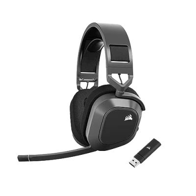 Abbildung von CORSAIR HS80 MAX WIRELESS Multiplattform Gaming Headset Mit Bluetooth Dolby Atmos Omnidirektionales Mikrofon iCUE Kompatibel PC, Mac, PS5, PS4, Switch, Mobil Stahlgrau