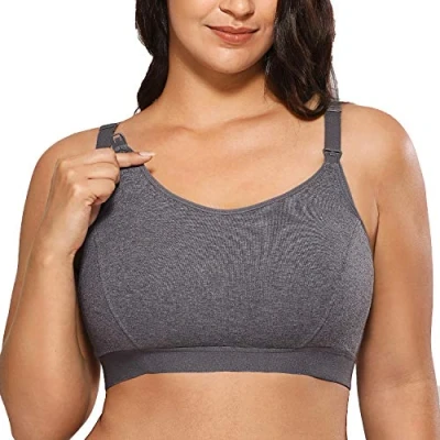 Abbildung von Gratlin Damen Stütz Sport Still BH Große Brüste Baumwolle Racerback Schwangerschafts BHS Holzkohleheide XXL