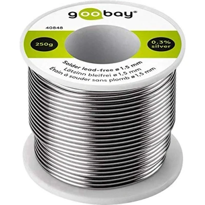Abbildung von goobay 40848 Lötzinn bleifrei ø 1,5mm Lötdraht mit Flussmittel, 0.3 % Silber &amp; 0.7 Kupfer, 217 C Schmelzpunkt, Löt Zinn bleifreies Löten, 250g