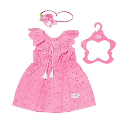 Abbildung von BABY born Trendy Blumenkleid, Puppenkleid aus rosa Spitzenstoff mit Haarband für 43 cm Puppen, 832684 Zapf Creation