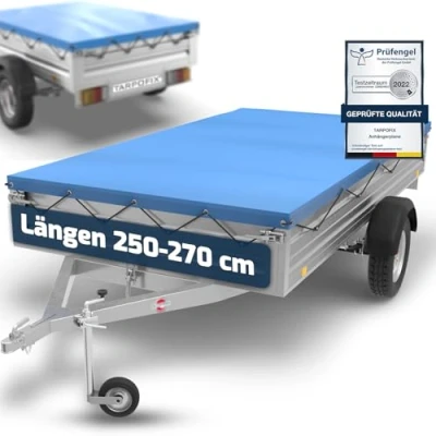 Abbildung von Tarpofix® Anhänger Plane 257,5 x 134,5 cm inkl. Planenseil Anhängerplane Flachplane aus PVC PLANENMATERIAL Verstärkte Stema für 1300kg PKW Hänger Abdeckplane Abdeckung