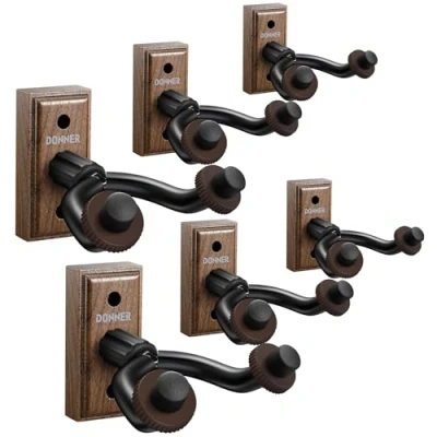 Abbildung von Donner Gitarrenwandhalter, Schwarznuss Gitarren Wandhalterung Gitarrenhalterung Gitarrenhalter Wand Für Gitarre, Bass, Ukulele, Banjo, Mandoline (6 Stück)