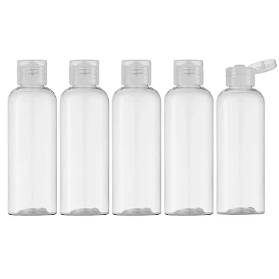 Abbildung von Toureal 100ML Reiseflaschen Set mit Flip Cap (5 Stück) Leere Spender Plastikflasche Set, Abfüllflaschen für Kosmetik Trichter (Transparente Abdeckung)