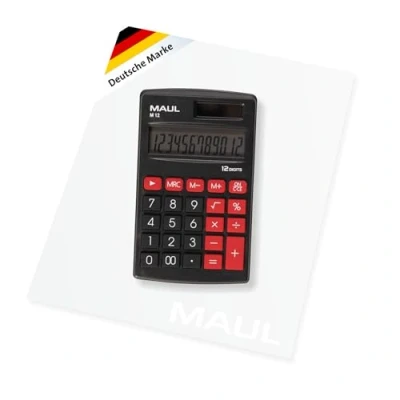 Abbildung von MAUL Taschenrechner M12 klein mit 12 Stellen Display Standardfunktionen für Büro, Zuhause, Schule Solar Batterienutzung bei Dunkelheit Schwarz