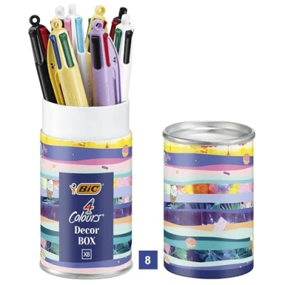 Abbildung von BIC 4 Farben Kugelschreiber Set Colours, 8er Stifte in verschiedenem Design, Ideal als Geschenk, Message Box