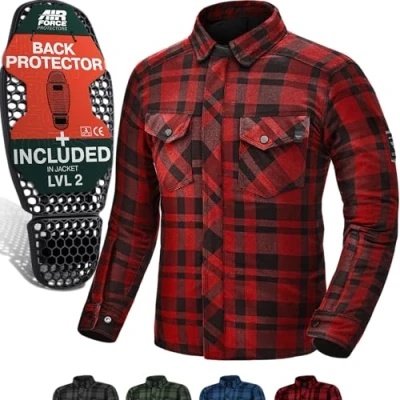 Abbildung von SHIMA RENEGADE MEN Motorrad Hemd Verschleißfest Baumwolle Karierte Motorradjacke Herren mit CE Protektoren, FiberQL Aramid und Kühlungsschicht Reißverschluss (RENEGADE 2, Rot, L)