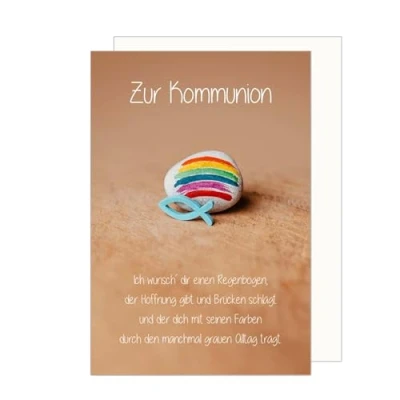 Abbildung von Edition Seidel Premium Glückwunschkarte zur Kommunion mit Umschlag. Kommunionskarte Karte Spruch Grusskarte Stein Fisch Regenbogen Junge Mädchen (KO291 SW024)