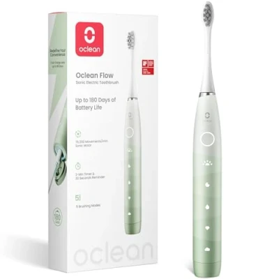 Abbildung von Oclean Elektrische Zahnbürste Flow, 180 Tage Akkulaufzeit Sonic Electric Toothbrush für Reisen, 5 Modi Schallzahnbürste mit IPX7 Wasserdicht 2 Minuten Timer Zähneputzen, Grün