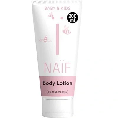 Abbildung von Naïf Pflegende Bodylotion für Baby und Kinder Babycreme empfindliche Haut Ohne Mineralöl mit Inhaltsstoffen auf natürlicher Basis Zieht schnell ein 100% Vegan 200 ml