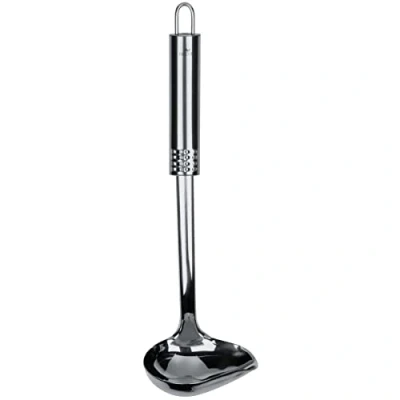 Abbildung von Fackelmann Soßenlöffel 30 cm OVALGRIFF, Küchenhelfer mit ergonomischem Griff, Suppenkelle aus Edelstahl (Farbe: Silber), Menge: 1 Stück