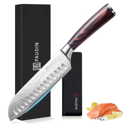 Abbildung von PAUDIN Santokumesser, Klingenlänge17 cm Kochmesser aus deutschem Messerstahl, Sushi Messer Küchenmesser mit ergonomischem Griff für Haus und Restaurant