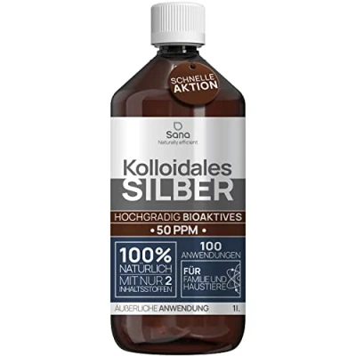 Abbildung von Kolloidales Silber 50 PPM 1000 ml ● Premium Silberwasser Stärker als 25ppm Für Mensch, Hund &amp; Katze Carbon Neutral 100% natürlich mit 2 Zutaten