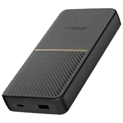 Abbildung von OtterBox Power Bank, schnelles Laden, 15,000 mAh externer Akku mit USB A 18W und C Ausgangsleistung, Status LED, schlankes, sturzgeschütztes Robustes Design, Schwarz