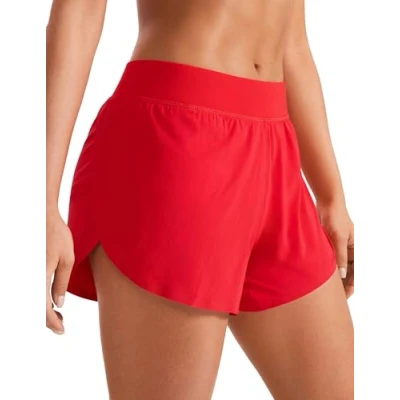 Abbildung von CRZ YOGA Damen Mid Waist Running Shorts Seitliche Splits Sport Workout Kurze Hose Leichte Atmungsaktive Sporthose Laufhose Tiefrot 38