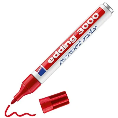 Abbildung von edding 3000 Permanentmarker rot 1 Stift Rund Spitze 1,5 3 mm schnell trocknender Permanent Marker wasserfest, wischfest für Karton, Kunststoff, Holz, Metall Universalmarker