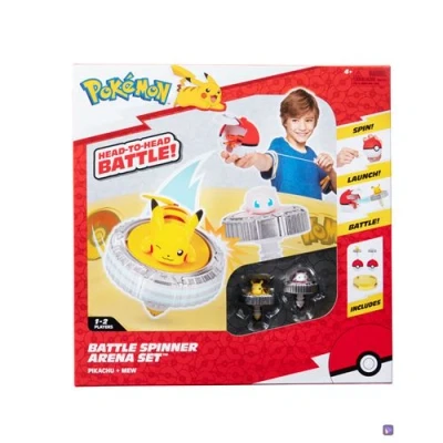 Abbildung von Bandai Pokémon Arena Pack + 2 Spinners enthalten Pokéball Werfer Pikachu und Mew Kreisel Kampfspiel mit Kreiseln für mehrere Spieler Spielzeug Kinder ab 4
