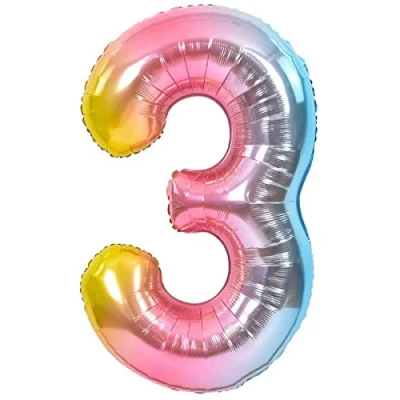 Abbildung von Luftballon 3. Geburtstag Zahl 3 Mehrfarbig Pastell XXL Riesen Folienballon 100cm Geburtstagsdeko Ballon Deko zum Geburtstag. Fliegt mit Helium.