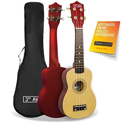 Abbildung von 3rd Avenue Sopran Ukulele für Anfänger, 54 cm/21“ mit Ukuleletasche in Natur KOSTENLOSE 1 monatige Online Lektionen