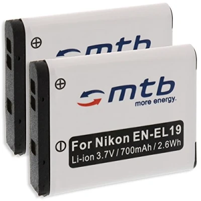 Abbildung von 2X Akku EN EL19 kompatibel mit Nikon S7000, S6900, S5300, S3700, S4100, S2700, S100, S33... / A100, A300, W100 s. Liste!