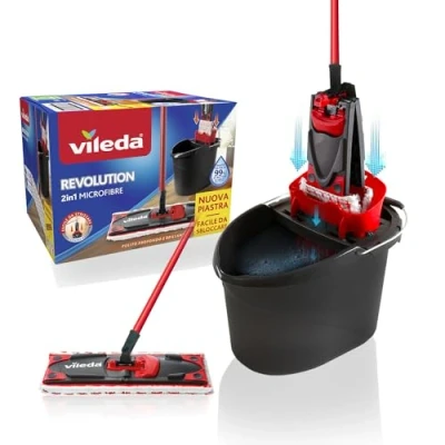 Abbildung von Vileda Alle Bodenreinigungssystem mit Eimer, Abtropfgestell und Ständer Mikrofasertuch Schwarz/Rot