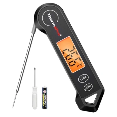 Abbildung von ThermoPro Fleischthermometer Digitaler Grillthermometer Faltbares Bratenthermometer Thermometer Kochen für Flüssigkeit Milch Steak Küchenthermometer Schwarz