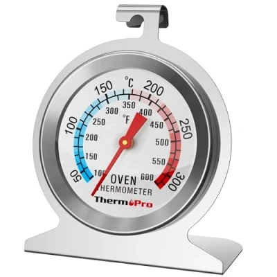 Abbildung von ThermoPro Backofenthermometer Analog Ofenthermometer aus Edelstahl Kochthermometer für Backofen Thermometer Kochen Innen Küchenthermometer mit großem Zifferblatt Silber AOT200
