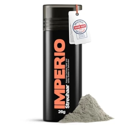Abbildung von IMPERIO Streuhaar zur Haarverdichtung &amp; vollem Haar In Sekunden. Schütthaar für einen authentischen Look. 100% Natur! Premium Friseurqualität 26g (Grau)