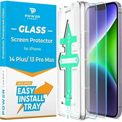 Abbildung von Power Theory Schutzglas für iPhone 14 Plus, 13 Pro Max Schutzfolie, Displayschutz Glass mit Anbringhilfe, Displayschutzfolie, Glas Folie Schablone [2 Stück]