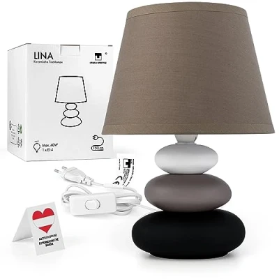 Abbildung von Urban Lifestyle Nachttischlampe Lina (taupe matt) Tischleuchte Keramik Tischlampe mit Stoffschirm, LED geeignet, E14, 230V Tischlampe, Nachttischleuchte, Sofalampe