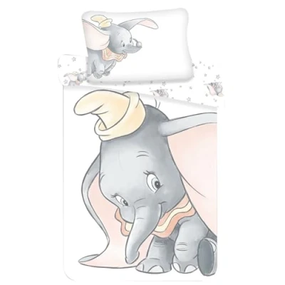 Abbildung von Dumbo Grey Baby Bettwäsche Set 2tlg. 100% Baumwolle Größe: 100x135 cm, 40x60 ÖkoTex Standard 100…