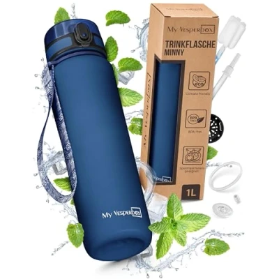 Abbildung von My Vesperbox Minny Kinder Trinkflasche 750ml Auslaufsicher &amp; BPA frei inkl. Ersatzdichtung, Reinigungsbürste, Fruchtsieb optionalem Strohhalm Ideal für Schule, Kindergarten Sport