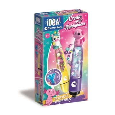 Abbildung von Clementoni Idea Create Your Highlighters: Trendy Animals, Labor für personalisierte Textmarker, Kreativ Set Kinder ab 6 Jahren, mit 2 personalisierbaren Textmarkern Zubehör, 18874