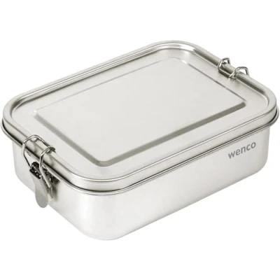 Abbildung von wenco Lunchbox aus Edelstahl, mit 2 Fächern, Brotdose groß 850ml Fassungsvermögen, Wasserdicht, Spülmaschinengeeignet, inkl. Ersatz Silikonring, 18,5 x 14 5,5 cm, Silber