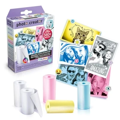 Abbildung von Canal Toys Photo Creator CLK 016 Nachfüllset von Thermopapier mit Stickern für Sofortbildkamera, Bunt Nachfüllpack Kinder Digitalkamera, 8 Rollen, mehrfarbig