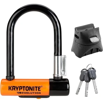 Abbildung von Kryptonite Evolution Mini 5 Bügelschloss Sicherheitsgrad 7/10, robustes Anti Diebstahl Fahrradschloss mit Transporthalterung, und 3 Schlüsseln 8,3 x 14 cm