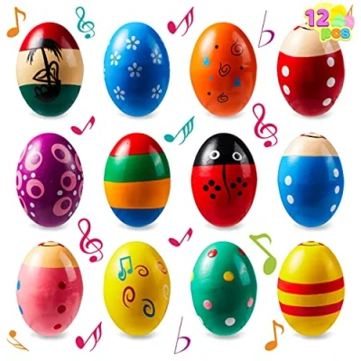 Abbildung von JOYIN 12 Stück 3 &quot;(7,6 cm) Hölzerne Eierschüttler Maracas Percussion Musical für Party Gefälligkeiten, Klassentzimmer Preis Lieferungen, Musikinstrument, Korb Stuffers Füllstoffe, Osterjagd