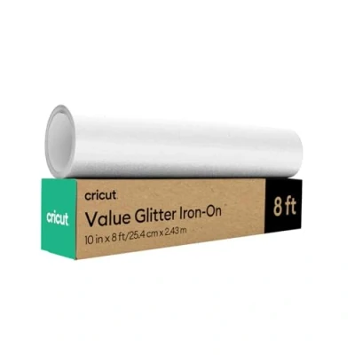 Abbildung von Cricut Value Glitter Bügelfolie Weiß 25,4 cm x 243,8