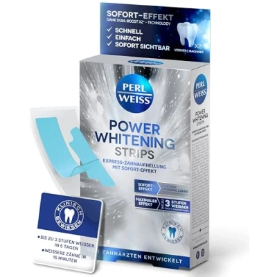 Abbildung von Perlweiss Power Whitening Strips zur Zahnaufhellung zahnschmelzschonendes Bleaching für weisse Zähne Teeth Kit Zuhause Zahnverfärbungen entfernen &amp; aufhellen, 10