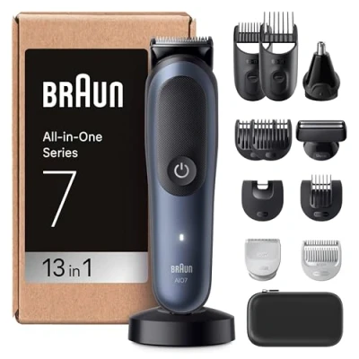 Abbildung von Braun All in One Series 7,13 1 Groomingset, ProBlade, Nasenhaartrimmer, AutoSense, Rasierer Herren Elektrisch, Body Rasierer, Barttrimmer und Haarschneider, 120 Min Akku, AIO7565, Blau
