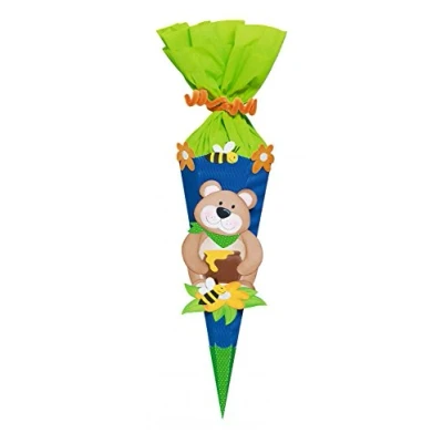 Abbildung von Ursus 9860006 Schultüte Bastelset Mini, Bär, sechseckig, Höhe ca. 41 cm, Duchmesser 15 inklusive Bastelanleitung und Vorlagebogen, zum Selbstbasteln, ideal für die Einschuluung