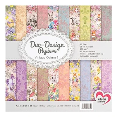 Abbildung von Ideen mit Herz Duo Design Papiere Block 20 Blatt Bastelpapier 25 x cm 250g/m² beidseitig bedruckt Designpapier, Motivpapier ideal für Scrapbooking, Basteln (Vintage Ostern 01)