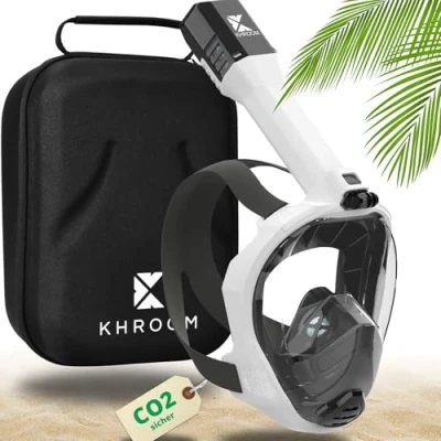 Abbildung von Khroom Schnorchelmaske Erwachsene Vollmaske In Höhle der Löwen vorgestellt Unsere Beste CO2 sichere Tauchermaske Seaview Pro zum Schnorcheln Vollgesichtsmaske (S/M Weiß+Case)